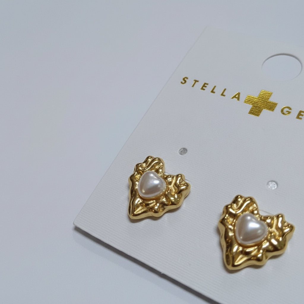 Stella + Gemma Gold & Pearl Heart Earring
