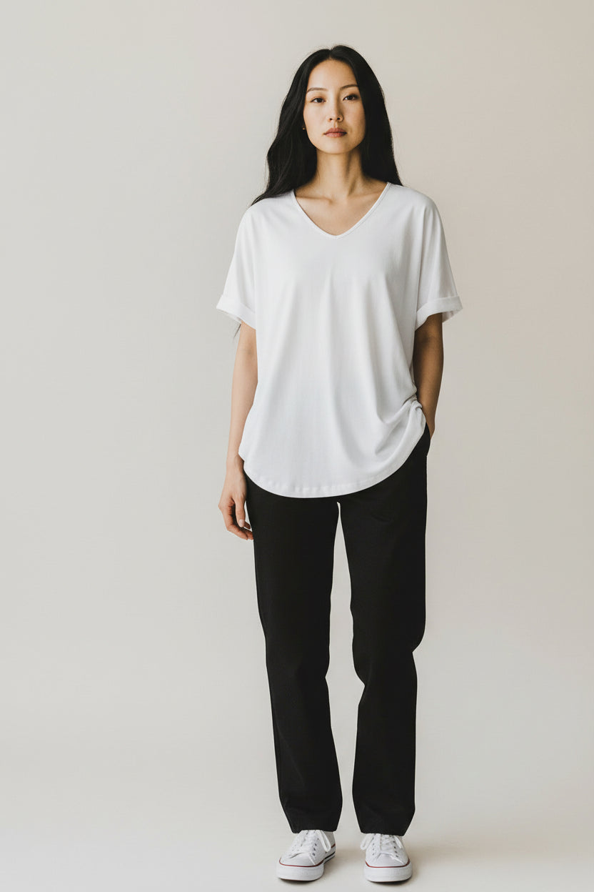 OTW V-Neck Curve Hem Tee