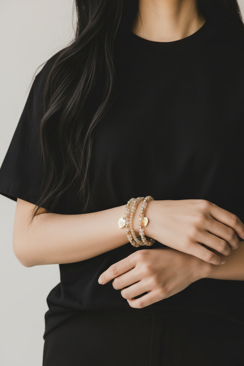 Stella + Gemma Peach Quartz/Gold Bracelet